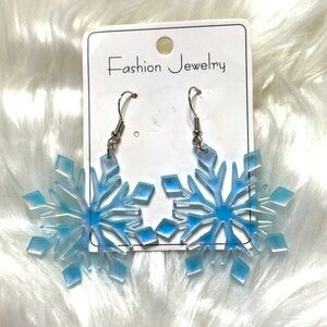 Blue Iridescent Snowflake Statement Earrings Large